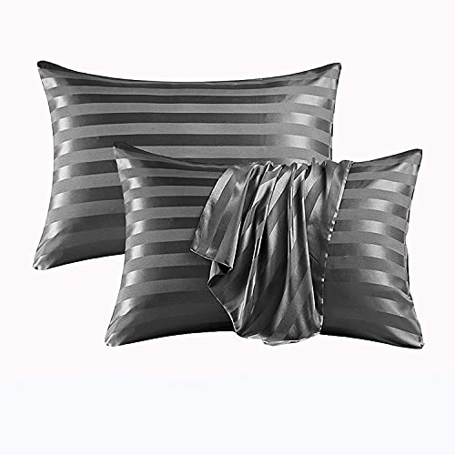 Damier 2er-Set Kissenbezug 80x80cm Grau Satin glatt glänzend Damast Streifen Seidig Mikrofaser Kissenhülle Kopfkissenbezug schont Haare und Haut von Damier