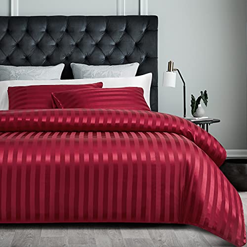 Damier Bettwäsche 135x200cm Rot Satin gestreift Bettbezug Set Seidig glänzend hochwertiges Satin Bettbezug mit verdecktem Reißverschluss und Kissenbezug 80 × 80 cm, Weinrot Damier Bettwäsche 135x200cm Rot Satin gestreift Bettbezug Set Seidig glänzend hochwertiges Satin Bettbezug mit verdecktem Reißverschluss und Kissenbezug 80 × 80 cm, Weinrot von Damier