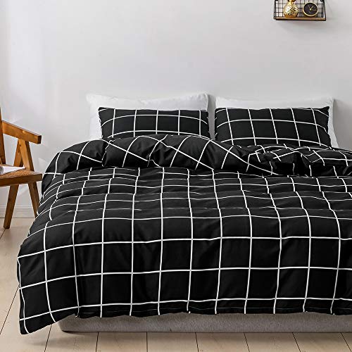 Damier Bettwäsche 135x200cm Schwarz Weiß Kariert Geometrische Karo Bettbezug Set 2 Teilig 100 % Weiche Mikrofaser Deckenbezug mit Reißverschluss und 1 Kissenbezug 80x80 von Damier