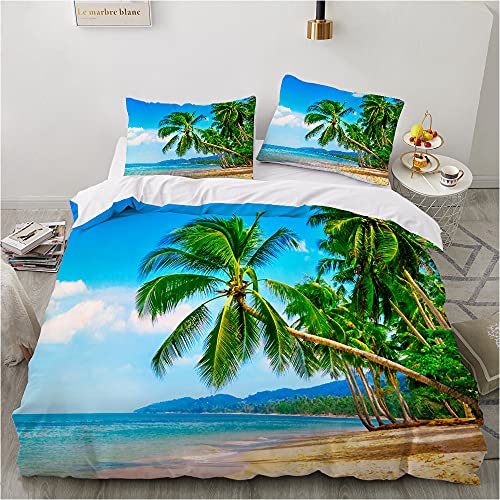 Damier Bettwäsche 135x200 Strand Meer Bettbezug Set 3D Grün Blau Beach Bettwäsche Weich Mikrofaser Bettwäsche 2teilig für Teenager Geschenke Jungen Mädchen mit Reißverschluss und 80x80 cm Kissenbezug von Damier