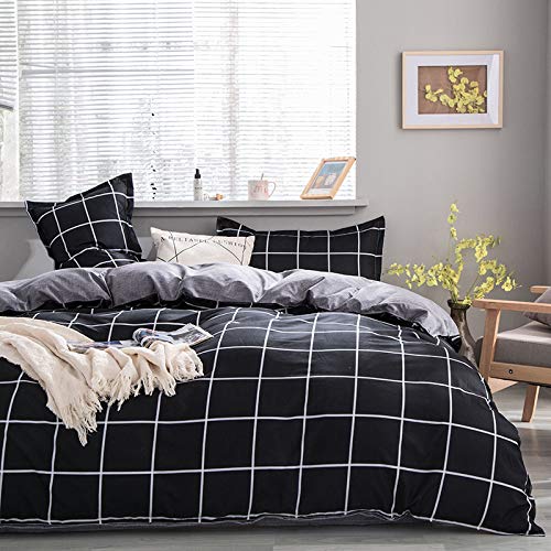 Damier Bettwäsche Schwarz 200x200cm Kariert Bettbezug Set 2 TLG Weiche Mikrofaser Schwarz Weiß Landhaus Karo Bettbezug mit Reißverschluss und 2 Kissenbezüge 80 x 80 von Damier