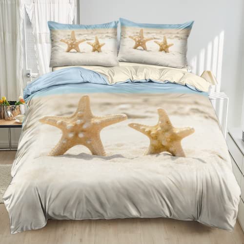 Damier Bettwäsche Set Strand Meeresmotiv Bettbezug 155x220cm 3D Bedrucktes Bettwäsche-Set 3 teilig Mikrofaser Deckenbezug mit Reißverschluss und 2 Kissenbezüge 80 x 80 cm von Damier