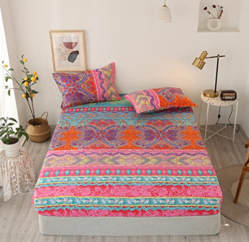 Damier Bohemian Spannbettlaken 100x200cm Indisch Mandala Muster Spannbetttuch Weiche Mikrofaser Boxspringbett Bettlaken geeignet für Matratzen von 30cm von Damier