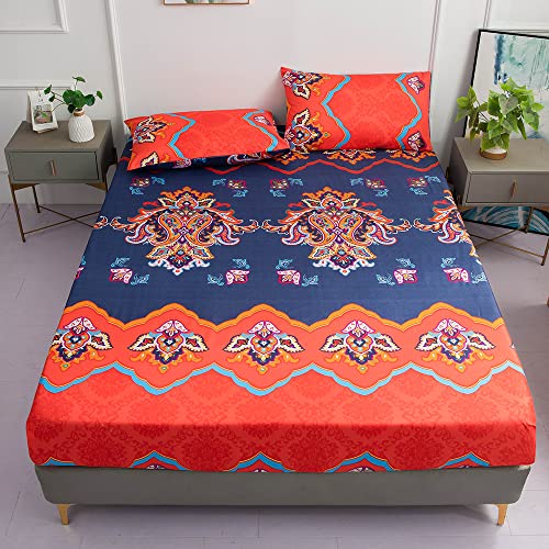 Damier Bohemian Spannbettlaken 90x200cm Boho Indischen Mandala Bettlaken Boxspringbett - Superweiches Microfaser Spannbetttuch für Matratze bis 30 cm Hohe von Damier