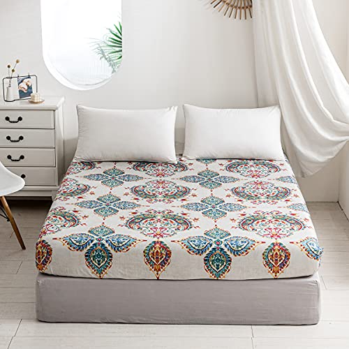 Damier Boho Spannbettlaken 100x200cm Bohemian Indische Mandala Spannbetttuch Weiche Mikrofaser Boxspringbett Bettlaken geeignet für Matratzen von 30cm von Damier