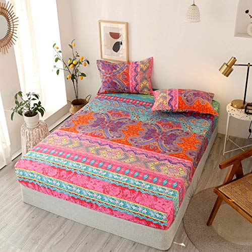 Damier Boho Spannbettlaken 120x200cm Indisch Mandala Muster Boxspring Spannbetttuch mit Gummizug Kinder Mädchen Bettlaken bis 30 cm hohe Matratzen von Damier