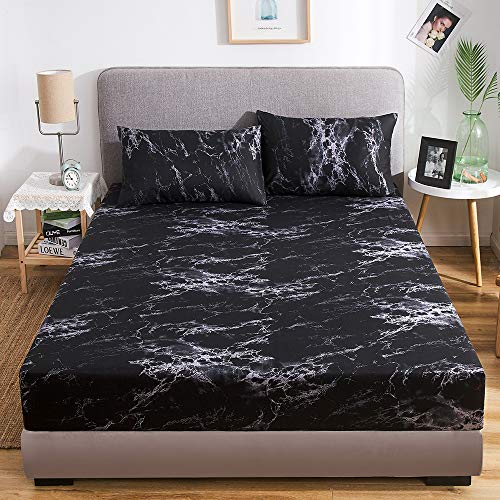 Damier Marmor-Spannbettlaken, 140 x 200 cm, schwarz/ weiß marmoriert, weiche Mikrofaser, geeignet für 30 cm Matratzen Damier Marmor-Spannbettlaken, 140 x 200 cm, schwarz/ weiß marmoriert, weiche Mikrofaser, geeignet für 30 cm Matratzen von Damier