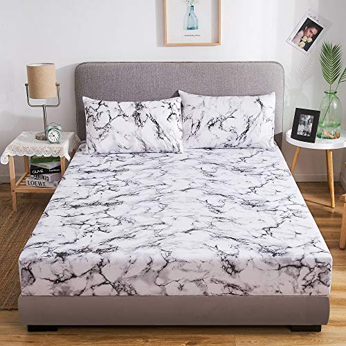 Damier Marmor Spannbettlaken 180x200cm Grau Weiß Marmor Muster Spannbetttuch Weiche Mikrofaser Boxspringbett Bettlaken geeignet für Matratzen von 30cm Damier Marmor Spannbettlaken 180x200cm Grau Weiß Marmor Muster Spannbetttuch Weiche Mikrofaser Boxspringbett Bettlaken geeignet für Matratzen von 30cm von Damier