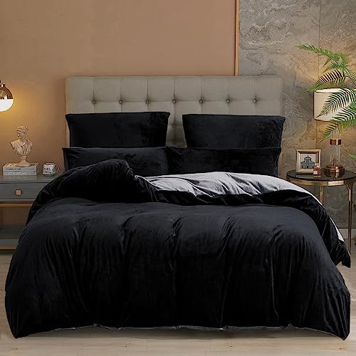 Damier Plüsch Bettwäsche 200x220 Winter Warm Samt Schwarz Grau Uni Einfarbig Wende Bettwäsche Set Flauschig Kuschelig Cashmere Touch Bettwäsche 3 Teilig mit Reißverschluss und 2 Kissenbezüge 80x80 cm Damier Plüsch Bettwäsche 200x220 Winter Warm Samt Schwarz Grau Uni Einfarbig Wende Bettwäsche Set Flauschig Kuschelig Cashmere Touch Bettwäsche 3 Teilig mit Reißverschluss und 2 Kissenbezüge 80x80 cm von Damier