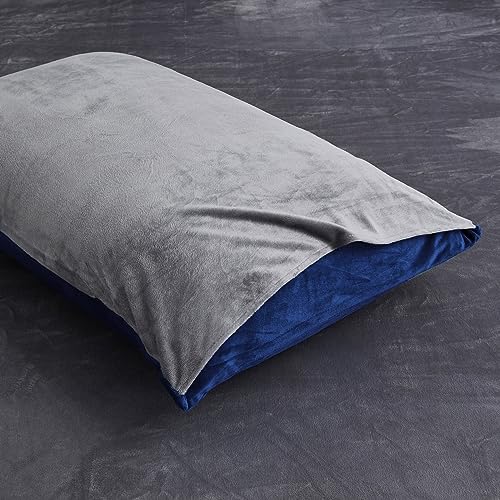 Damier Plüsch Kissenbezug 40x80cm Winter Flauschig Cashmere Touch Kissenhülle Blau Dunkelblau Grau Flanell Biber Plüschkissen 2er Set Kopfkissenbezug im Umschlagstil von Damier