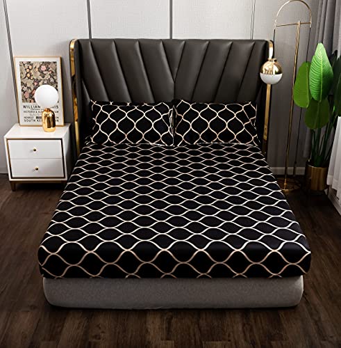 Damier Spannbettlaken 120x200cm Schwarz geometrisches Gittermuster Spannbetttuch Weiche Mikrofaser Boxspringbett Bettlaken geeignet für Matratzen von 30cm von Damier