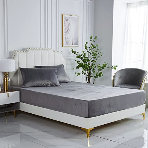 Damier Winter Spannbettlaken 200x200cm Grau Anthrazit Flanell Plüsch Spannbetttuch Weiches und Warmes Bettlaken geeignet für Matratzen bis 30cm von Damier