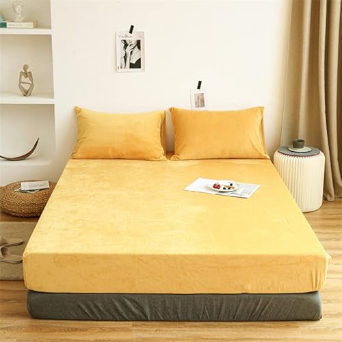 Damier Winter Spannbettlaken 160x200cm Gelb Gold Flanell Plüsch Spannbetttuch Flauschig und Warmes Bettlaken geeignet für Matratzen bis 30cm Damier Winter Spannbettlaken 160x200cm Gelb Gold Flanell Plüsch Spannbetttuch Flauschig und Warmes Bettlaken geeignet für Matratzen bis 30cm von Damier