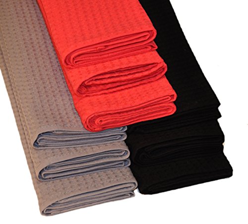 9x Geschirrtuch Set 100% Baumwolle Waffel-Piqué in Schwarz Grau Rot Putztuch von Damilo