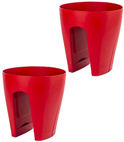 Design 2X Blumenkübel Blumentopf für Geländer/Balkon hängend Pflanztopf Blumenkasten in der Farbe Rot mit integrierter Wasserauffangschalen von Damilo