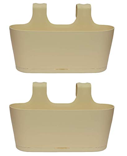 Design 2X Blumentopf Pflanzenkübel für Geländer/Balkon hängend Pflanztopf Blumenkasten in der Farbe Beige mit integrierter Wasserauffangschale von Damilo