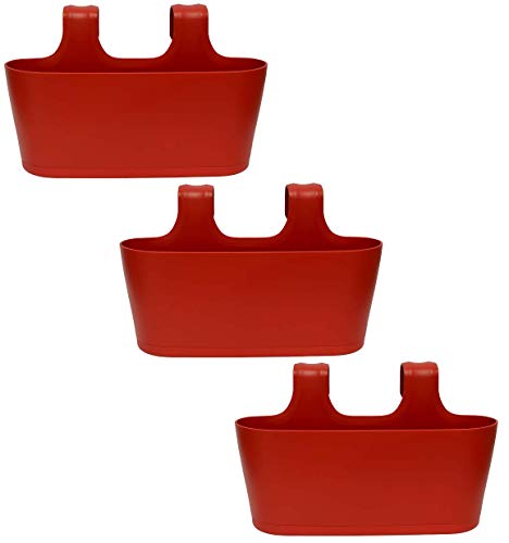 Design 3X Blumentopf Pflanzenkübel für Geländer/Balkon hängend Pflanztopf Blumenkasten in der Farbe Rot mit integrierter Wasserauffangschale von Damilo