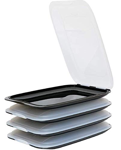Design 4X Aufschnittboxen/Frischhalteboxen/Frischhaltedose stapelbar in der Farbe Schwarz geeignet für Aufschnitt wie Wurst und Käse und vieles mehr in der Größe 25x17x3.3cm von Damilo