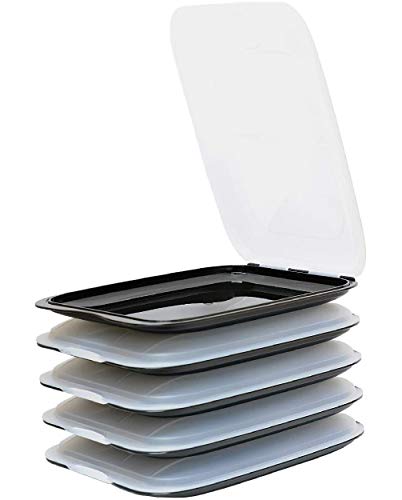 Design 5x Aufschnittboxen/Frischhalteboxen/Frischhaltedose stapelbar in der Farbe Schwarz geeignet für Aufschnitt wie Wurst und Käse und vieles mehr in der Größe 25x17x3.3cm von Damilo
