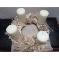 Adventskranz Trockenblumen Natur-Weiß, Pampaskranz, Vorweihnachtszeit, Geschenk, Hoop, Türkranz, Boho, Tischkranz, Vorbestellung von Damkoer