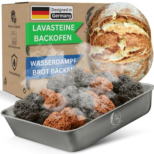 Dampfschüssel Lavastein-Backofen-Set: Perfektes Brot backen mit Wasserdampf – Knuspriges Brot & Gebäck wie vom Profi Bäcker (Black Titanium) von Dampfly