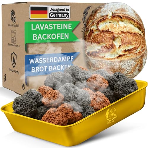 Dampfschüssel Lavastein-Backofen-Set: Perfektes Brot backen mit Wasserdampf – Knuspriges Brot & Gebäck wie vom Profi Bäcker (Gold) von Dampfly