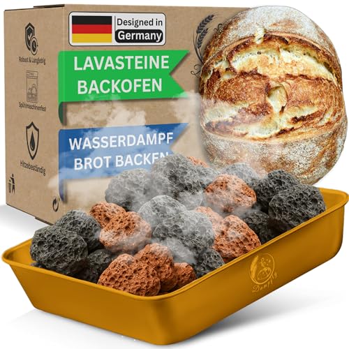 Dampfschüssel Lavastein-Backofen-Set: Perfektes Brot backen mit Wasserdampf – Knuspriges Brot & Gebäck wie vom Profi Bäcker (Rose Gold) von Dampfly
