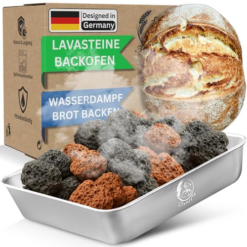 Dampfschüssel Lavastein-Backofen-Set: Perfektes Brot backen mit Wasserdampf – Knuspriges Brot & Gebäck wie vom Profi Bäcker (Silber) von Dampfly
