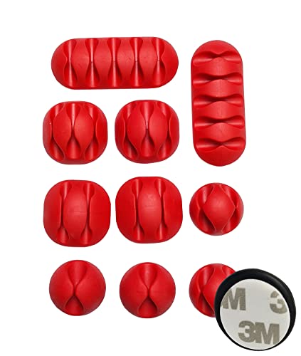 10 Stück Kabelhalter Set rot selbstklebend 3M Kabelclips Kabelführung Kabelmanagement für den Schreibtisch USB Ladekabel Kabelklemmen Stromkabel Audiokabel von Damstone