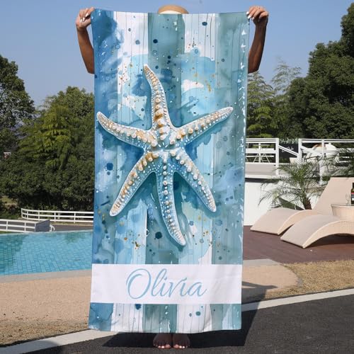 Personalisiertes Strandtuch mit Namen, 75x150cm Seesterne Super Saugfähig Sandfreie Strandtuch,Mikrofaser schnell trocknendes Strandtuch,Personalisierte Geschenke Für Den Strand Reise von Damywa