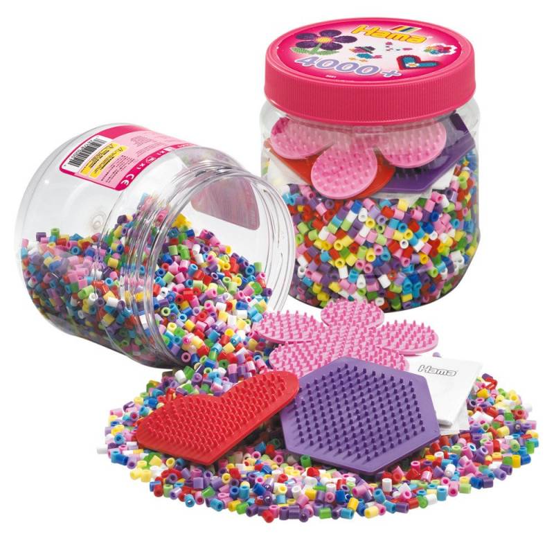 Dan Import Bügelperlen Hama Bügelperlen Mix Box mit 3 Stiftplatten pink 4000 Stück Dose von Dan Import