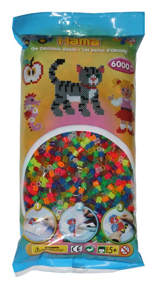 Dan Import Bügelperlen Hama Bügelperlen Neon Mix transparent 6000 Stück Beutel von Dan Import