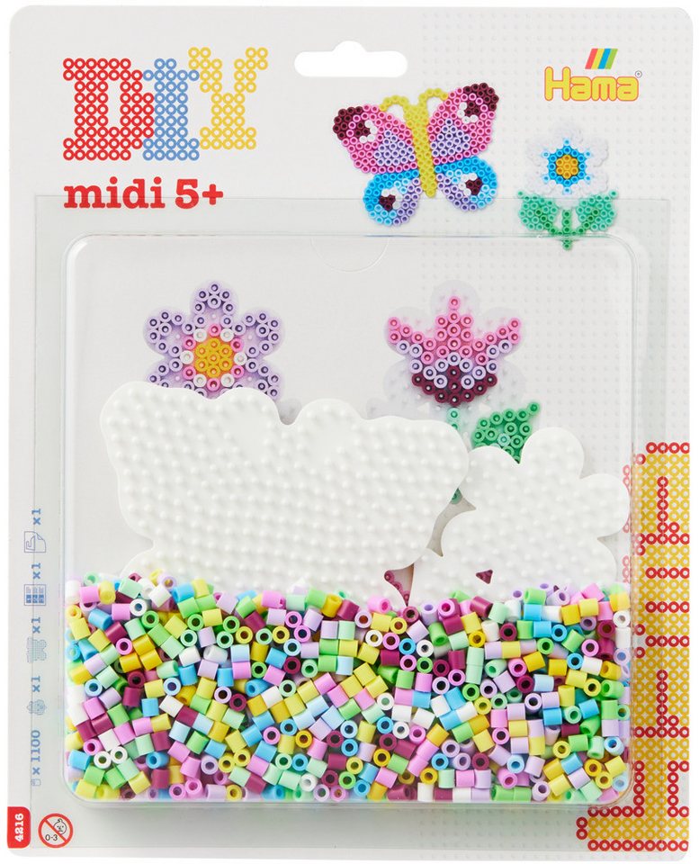Dan Import Bügelperlen Hama Bügelperlen midi Blume und Schmetterling 1100 Stück Blister von Dan Import