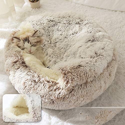 DanChen Katzen Schlafsack mit Weichem Innenkissen,Plüsch Katzenhöhle Waschbar Warme Rund Katzenbett Hundebett Katzenkorb,rutschfest,für Katzen,Kleintiere oder Welpen von Danchen