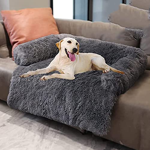 DanChen Haustierbett Plüsch Hundebett Flauschig Waschbar Hundedecke Rutschfestes Weichem Hundesofa Anti-Stress Warme Katzenbett Abwaschbar Hundematte-130x105x18cm-Dunkelgrau von DanChen