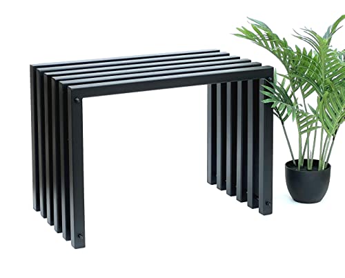 DanDiBo Hocker Metall Schwarz Sitzbank Massiv Wetterfest 60 cm Sitzhocker 96447 Modern Bank Lamellenhocker von DanDiBo