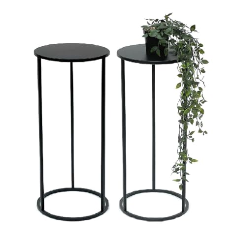 DanDiBo 2X Blumenhocker Metall Schwarz Rund 60 cm Blumenständer Beistelltisch 96316 Blumensäule Modern Pflanzenständer Pflanzenhocker von DanDiBo