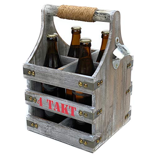 DanDiBo Bierträger mit Flaschenöffner Flaschenträger 4 Takt 96034 Flaschenkorb aus Holz 4er Bier von DanDiBo