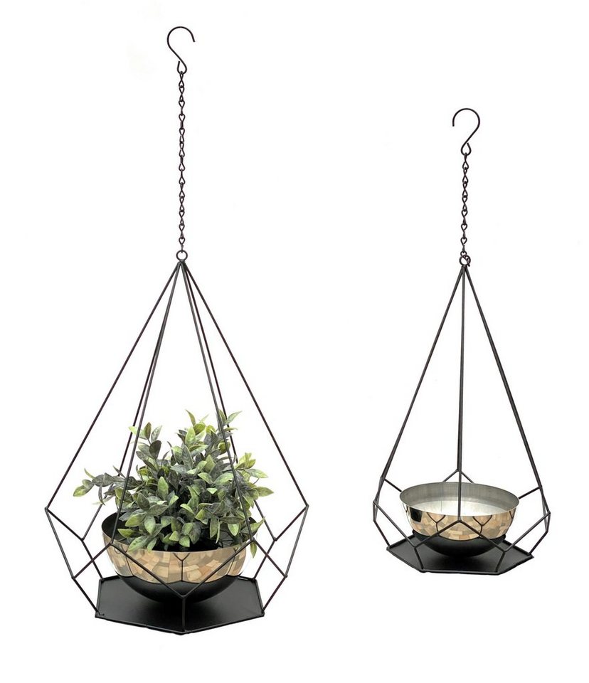 DanDiBo Blumenampel 2er Set Innen Metall Wand Hängepflanzen 96095 mit Topf 6 Ecken Pflanzenhänger Blumenhänger Topfhänger Blumen Blumentopfhänger Hängetopf von DanDiBo