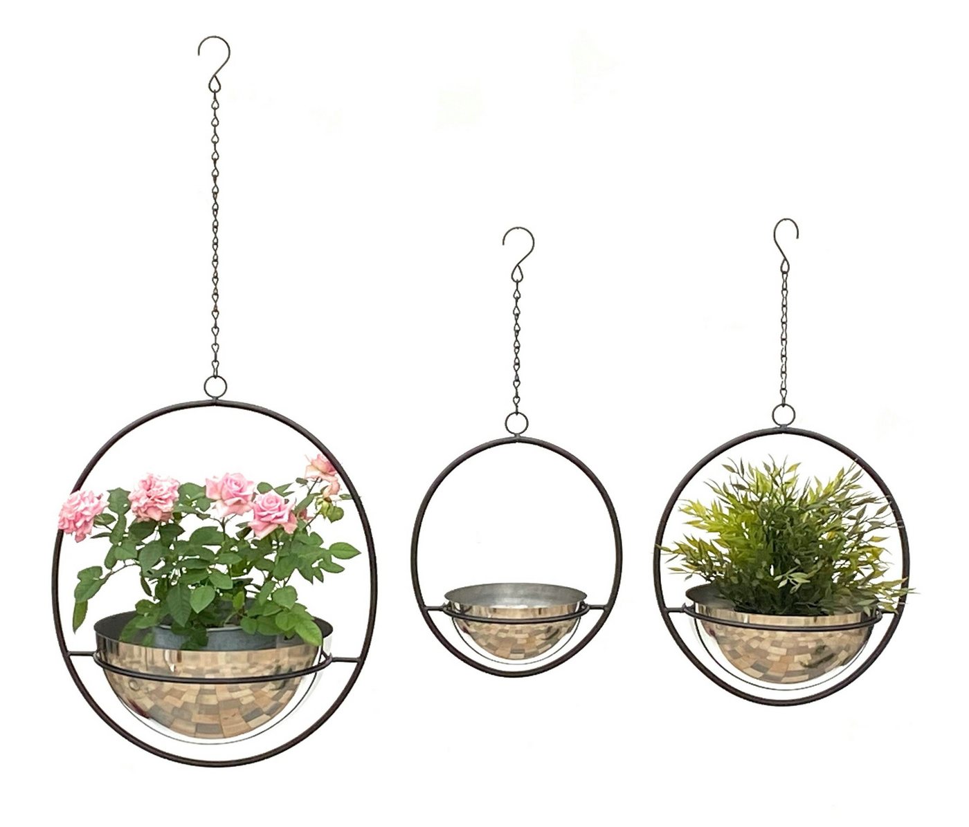 DanDiBo Blumenampel Blumenampel Innen Metall Wand Hängepflanzen 3er Set mit Topf Silber von DanDiBo