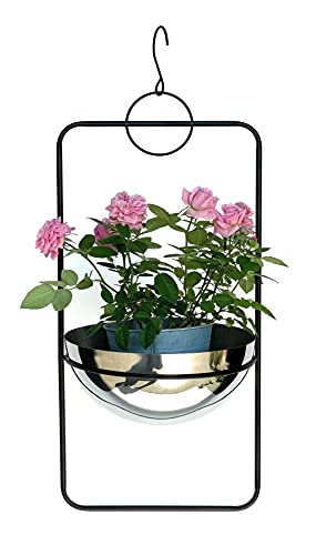 DanDiBo Blumenampel Innen Metall Wand Hängepflanzen 96083 mit Topf Silber Pflanzenhänger Blumenhänger Topfhänger Blumen Blumentopfhänger Hängetopf (L / 67 cm) von DanDiBo