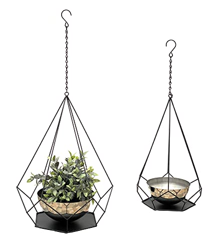 DanDiBo Blumenampel Innen Metall Wand Hängepflanzen 96095 2er Set mit Topf 6 Ecken Pflanzenhänger Blumenhänger Topfhänger Blumen Blumentopfhänger Hängetopf von DanDiBo