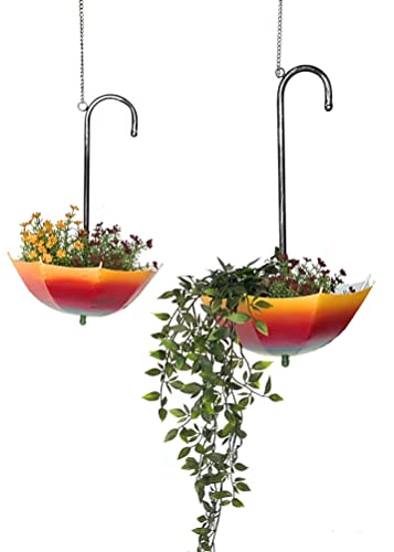 DanDiBo Blumenampel Metall Hängeampel mit Topf Innen Außen Regenschirm Hängepflanzen 2er Set 96258 Pflanzenhänger Blumenhänger Topfhänger Blumen von DanDiBo