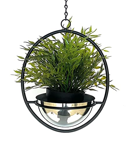 DanDiBo Blumenampel Metall Wand Hängepflanzen 96087 mit Topf Silber Pflanzenhänger Blumenhänger Topfhänger Blumen Blumentopfhänger Hängetopf (Höhe 43 cm) von DanDiBo