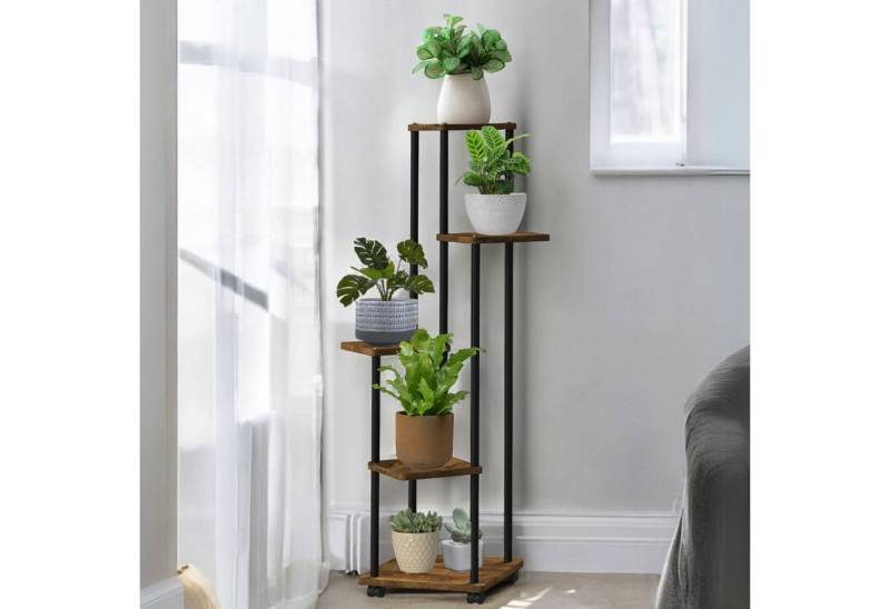 DanDiBo Blumenhocker Blumenständer Wohnzimmer Metall Schwarz 5 Etagen 96580 Blumentreppe, Blumenregal Design Pflanzenhocker von DanDiBo