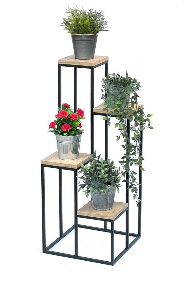 DanDiBo Blumenhocker Blumentreppe Metall Schwarz Holz 90 cm Pflanzentreppe Blumenständer von DanDiBo