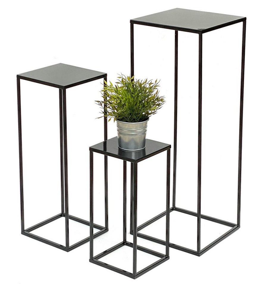 DanDiBo Blumenhocker DanDiBo Blumenhocker Metall Schwarz Eckig 3er Set Blumenständer Beistelltisch 434 Blumensäule Modern Pflanzenständer Pflanzenhocker von DanDiBo