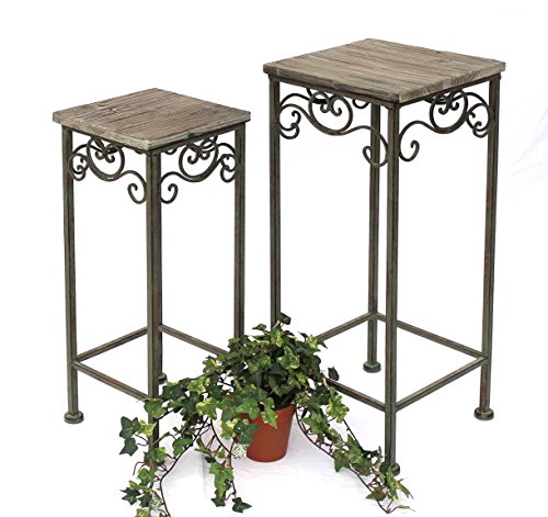 DanDiBo Blumenhocker Metall Eckig 2er Set 56, 64 cm Blumenständer 11134 Beistelltisch Pflanzenständer Holzablage Blumensäule von DanDiBo