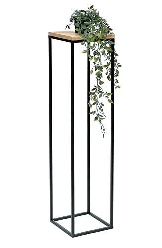DanDiBo Blumenhocker Metall Holz Schwarz Eckig 100 cm Blumenständer Beistelltisch 96353 Blumensäule Modern Pflanzenständer Pflanzenhocker von DanDiBo