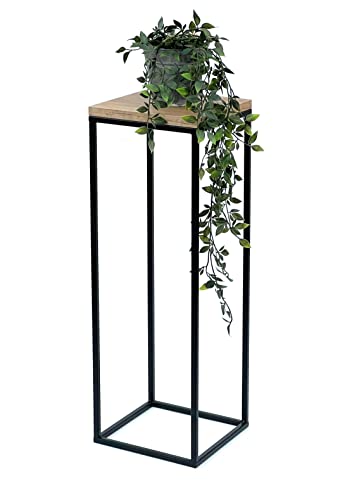 DanDiBo Blumenhocker Metall Holz Schwarz Eckig 70 cm Blumenständer Beistelltisch 96352 Blumensäule Modern Pflanzenständer Pflanzenhocker von DanDiBo